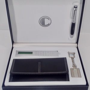 Black Leather Wallet Pen Keychain Calculator Combo Set for Women Special Gift
